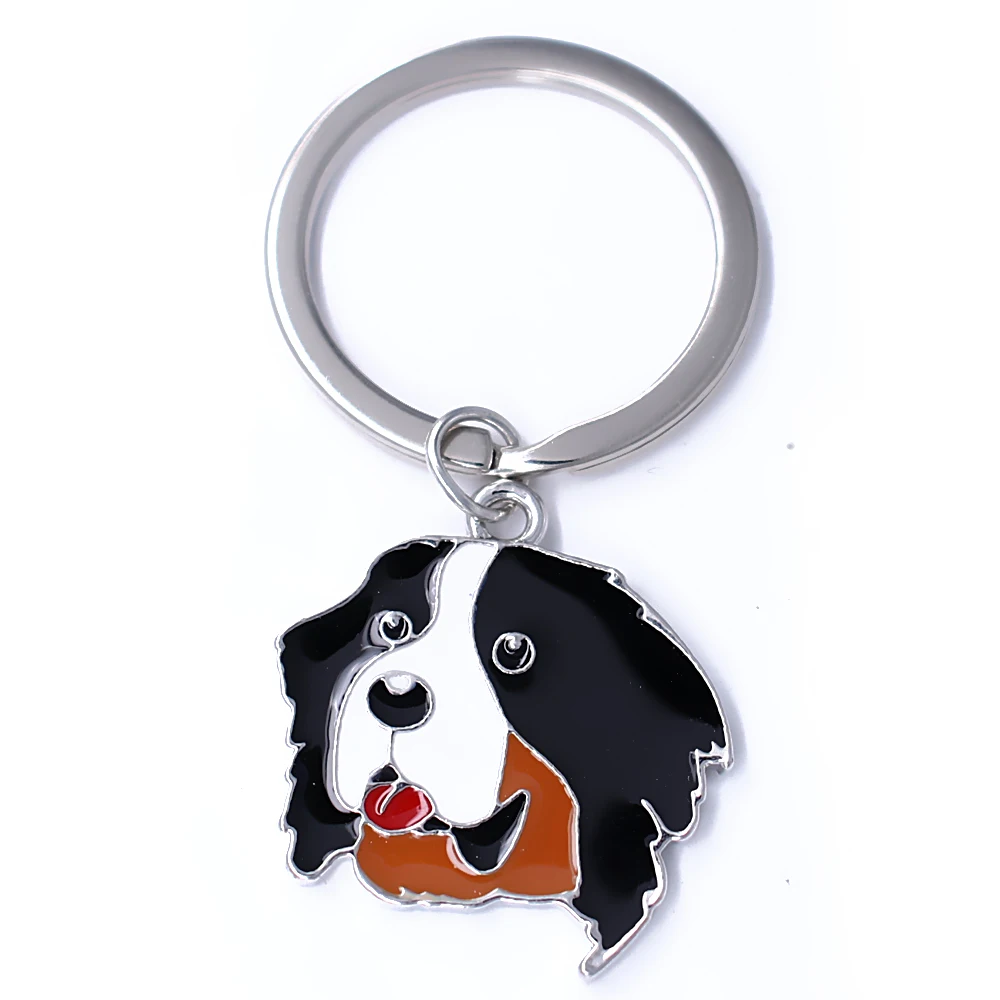 Exquisite enamel colored metal pendant Keychain Bernese dog pet jewelry