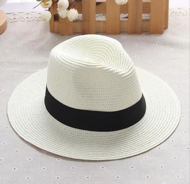 Ladies Beach Hat Wide Brim Straw Panama Roll up Hats Sea Sun Caps Golf pxg Summer Female Jazz Visor Cap Outdoor Camping Vacation (7)