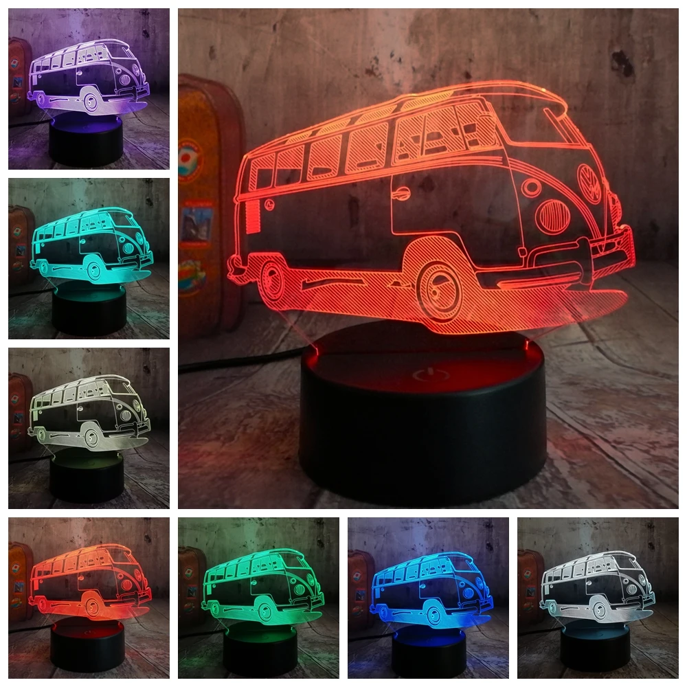 Nuevo 2018 3D Lamparas patrulla autobús LED 7 cambio de Color de luz de la noche dormitorio lámpara decoración niño chico de Navidad halloween juguete de regalo Nuevo 2018 3D Lamparas patrulla autobús LED 7 cambio de Color de luz de la noche dormitorio lámpara decoración niño chico de Navidad halloween juguete de regalo