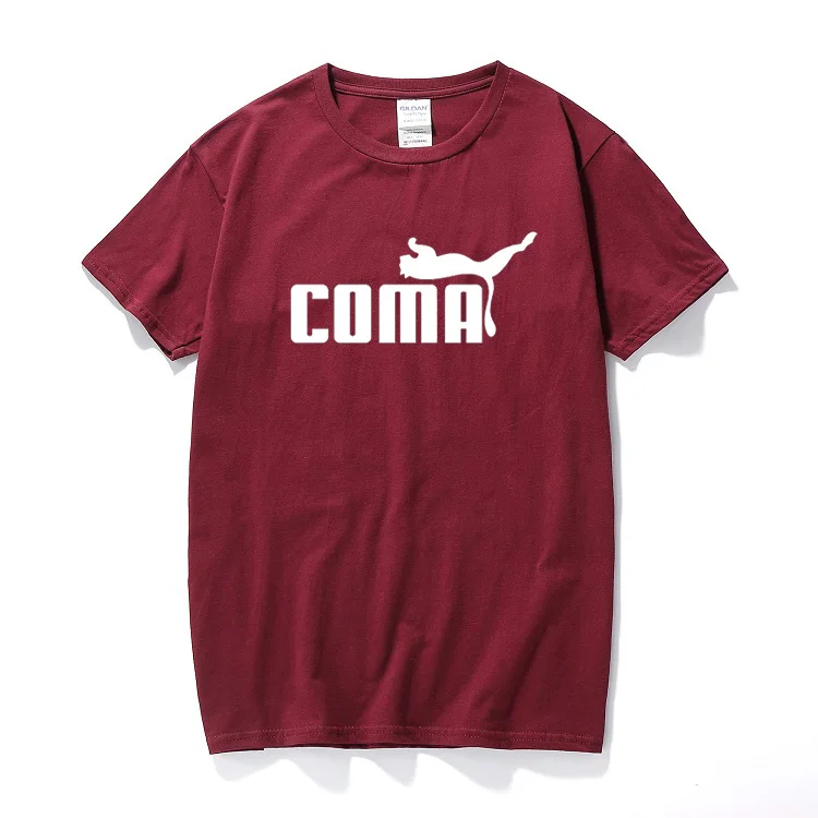 Мужская футболка с логотипом Coma, пародия, крутая трендовая пародия, комедийная шутка, топы, Забавные футболки, хлопковая футболка с коротким рукавом, мужская одежда - Цвет: Бургундия