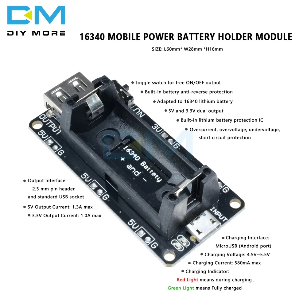 ESP8266 ESP32 Двойной 16340 литиевая батарея модуль USB Мобильный Банк Питания держатель батареи зарядное устройство плата модуль для Arduino UNO R3