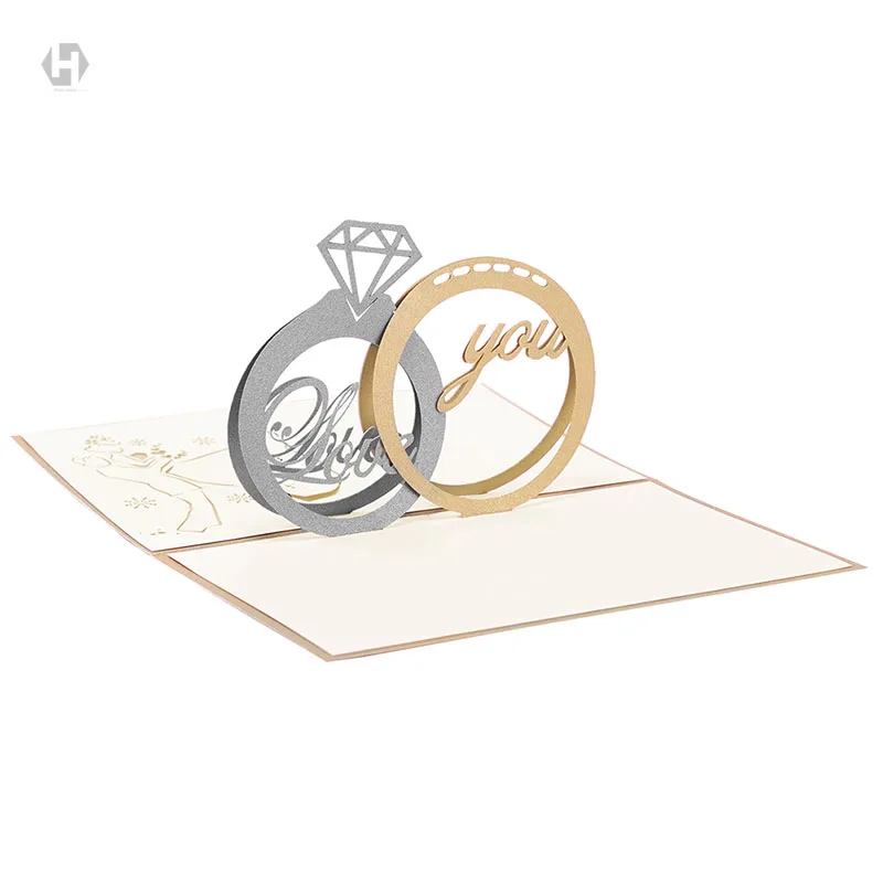 

HEART MOON Ring Wedding Cards laser Cut Paper Pop Up Card With Envelope Invitations Greeting Gift Happy weddings Invitation