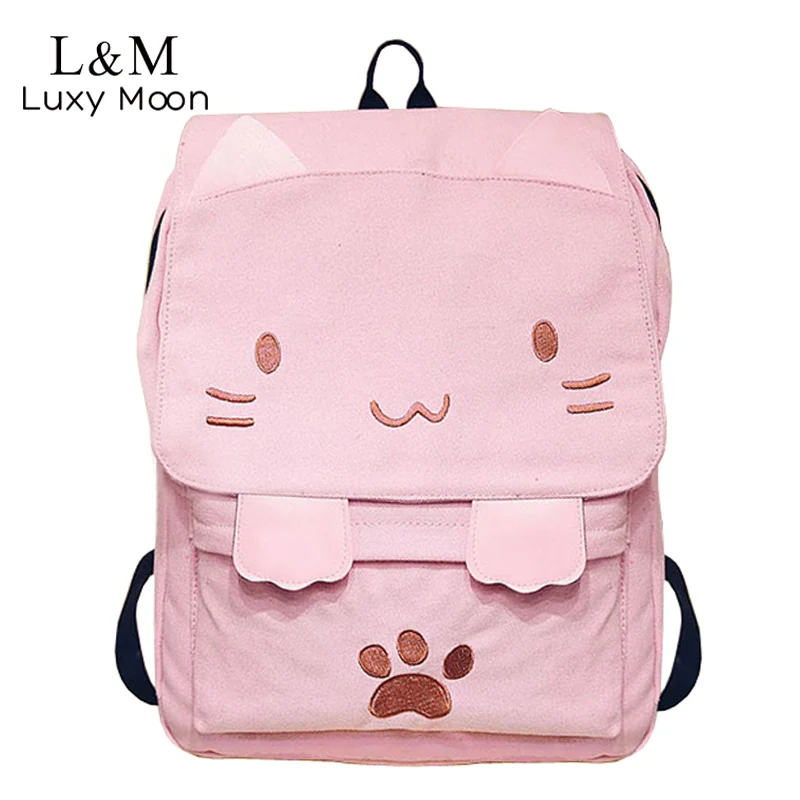 0 : Buy Cute Canvas Backpack Cartoon Cat Embroidery School Bag For Teenage Girls ...