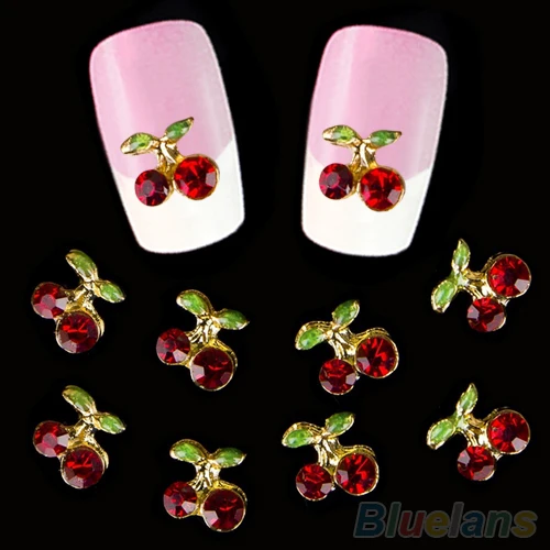 

Hot 10pcs Shiny 3D Cherry Shape Nail Art Rhinestone Studs Glitters Manicure Crystal