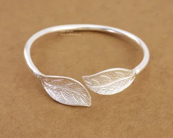 

925 Sterling Silver Simple Leaf Bangle Heavy 20g Cuff Bracelet A2618