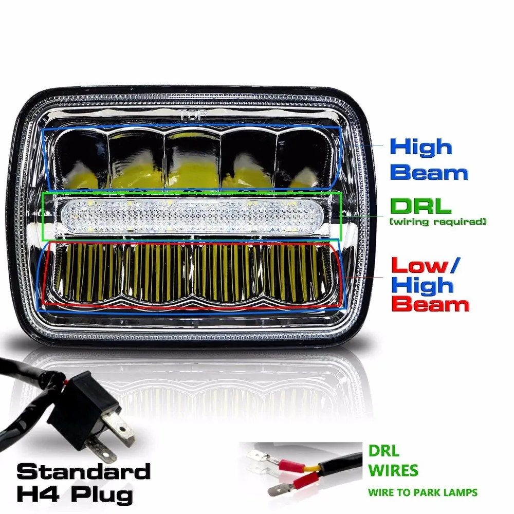 

2pcs Square LED Headlight 7X6 5X7 Chrome Refector Sealed Beam Replacement Headbulb for Jeep Wrangler YJ Cherokee xj trucks 4x4