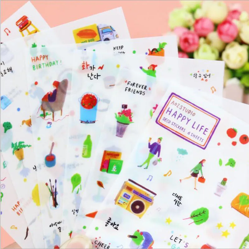 

6 pieces / bag Casual Life Creative Decorative Stickers Diary Partner Transparent Stickers Can Be Free To Post Album Diary