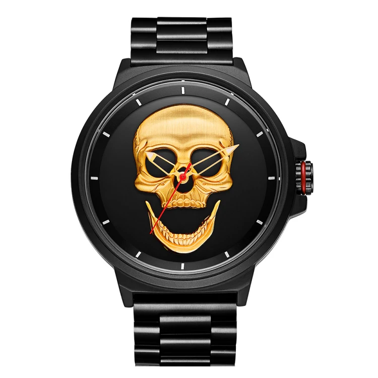 3D черные часы пират Череп Стиль кварцевые мужские часы Брендовые мужские военные стальные мужские спортивные часы водонепроницаемые Relogio Masculino - Цвет: gold