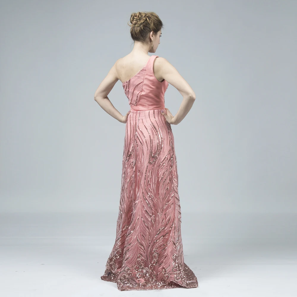 VARBOO_ELSA vestido класса люкс с блестками из розового сатина, длинное вечернее платье, пикантное платье на одно плечо торжественное платье модный трапециевидный вечерние платья