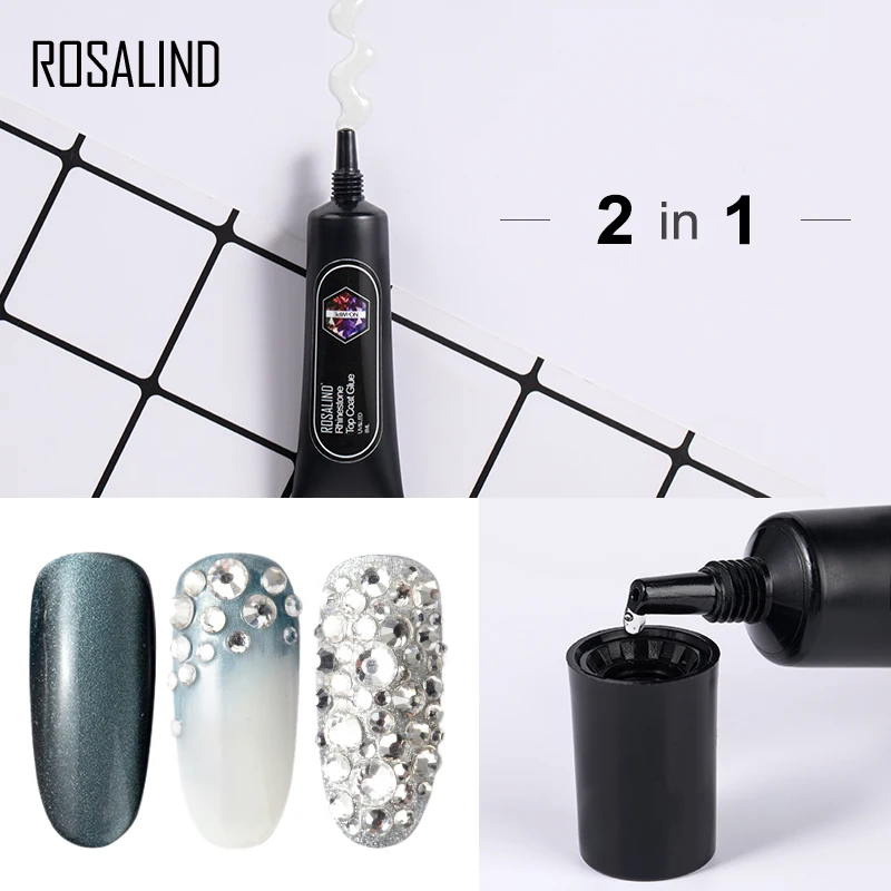 ROSALIND 2 в 1 верхнее покрытие страз гель для ногтей сильный клей украшения со