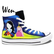 Вэнь ручная роспись обувь дизайн пользовательские время приключений для мужчин и женщин высокие холщовые кроссовки подарки для мальчиков и девочек