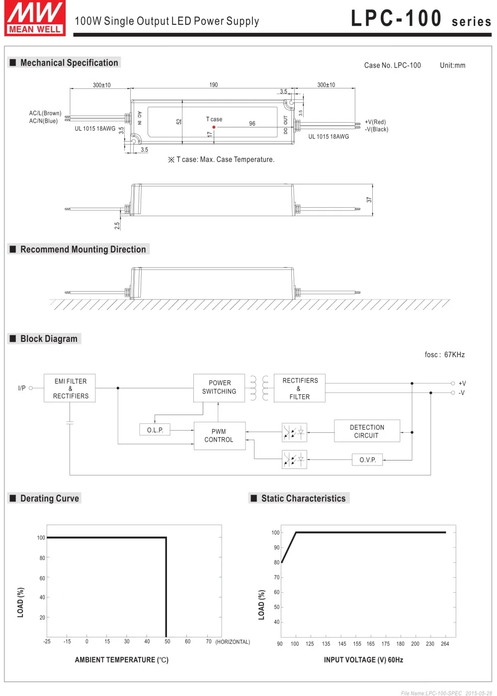 Meanwell LPC-100-1400 водонепроницаемый Светодиодный источник питания с одним выходом 100 Вт 1400ма драйвер