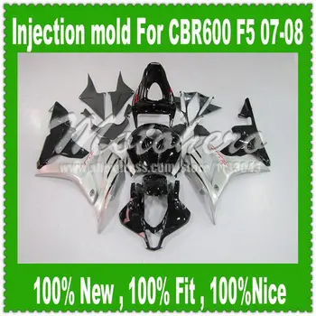 

For HONDA F5 CBR600RR 07 08 CBR 600 600RR Black Silver Injection CBR600 RR CBR600F5 07-08 F5 2007 2008 Fairing