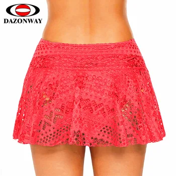 

2019 Popular Women High Waist Swim Skirt Black Crochet Lace Bikini Bottoms Beach Swimming Shorts Mini Skirt Blue Green White XXL