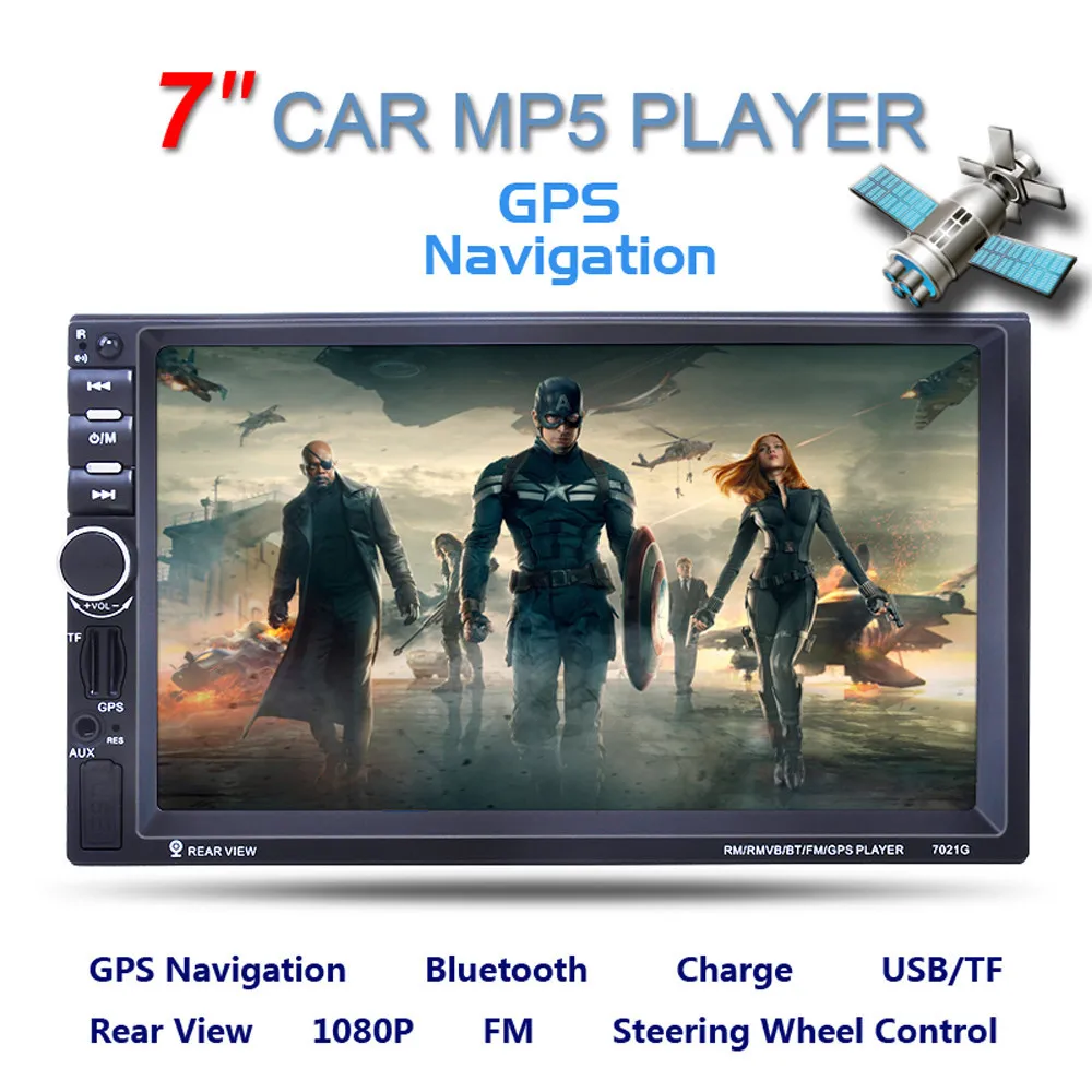 

1080P Double 2 DIN Car 7 inch MP3 MP5 Player Stereo FM Radio GPS Sat Nav Bluetooth USB AUX With Manual and Map card