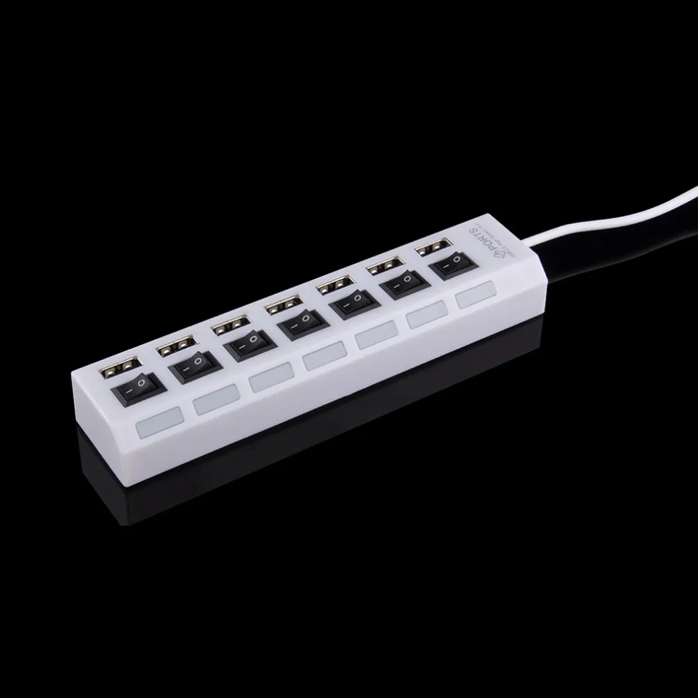 7 портов USB 2,0 концентратор высокой скорости 7-адаптер портов концентратор с выключателем питания для ноутбука ПК белый