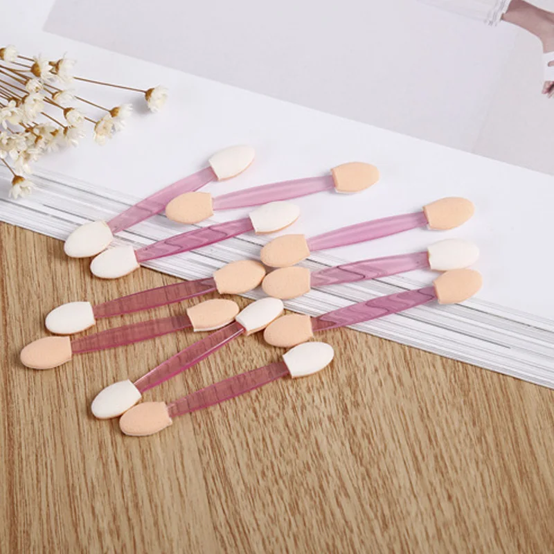 

10pcs/set Disposable Dual Eyeshadow Eyebrow Eyeliner Brush Sponge Tipped Oval Makeup Brush Applicator Tool Beauty Random Color