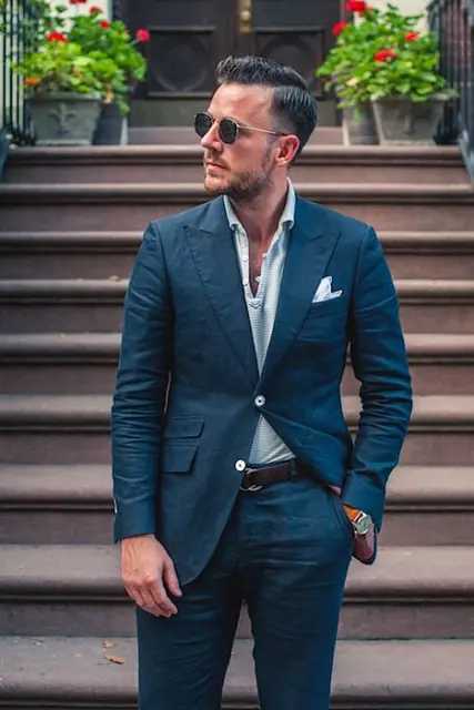 Traje de lino azul personalizado hombres Casual verano playa boda trajes hombres 2 piezas fiesta de graduación hombre Blazer mejor hombre traje de Traje - AliExpress