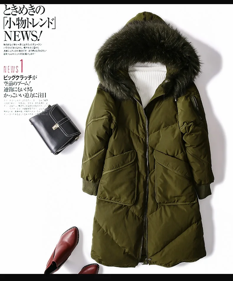 Women Winter Down Jacket Overknee Long Padded Parkas Hooded Real Fur Collar Loose Down Coats Korean Women 2018 Big Pockets AS016 (23)