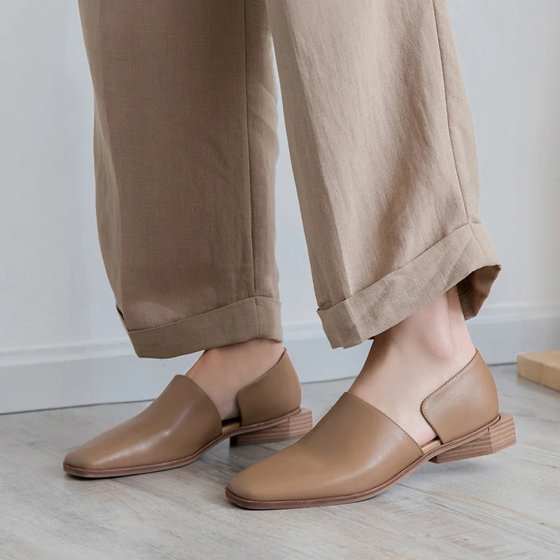 

Retro Handmade All Genuine Leather Loafers Flat Shoes Woman Square Toe Soft Sheepskin Slip-On Casual Lady Flat Women's Shoes