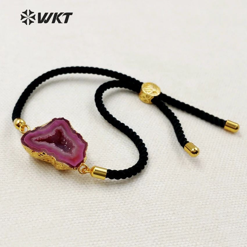 

WKT WT-B390 2018 New Fashion Design Nylon Rope Chain Jewelry Irregular Shape Natural Druzy Geode Women Bracelets