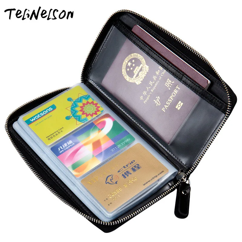 Genuine Leather Passport Cover Long Wallet Air Ticket RFID
