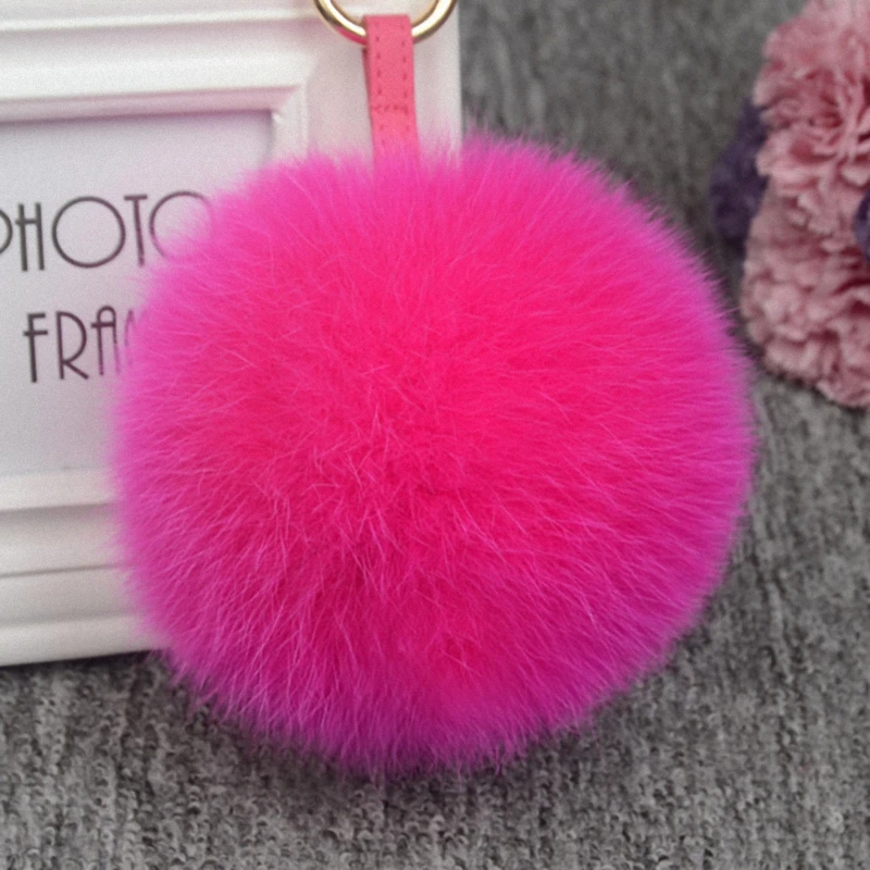 13-15 см роскошный пушистый натуральный шарик из меха лисы помпон плюшевый размер натуральный мех брелок металлическое кольцо подвеска сумка Шарм K010-purple - Цвет: rose