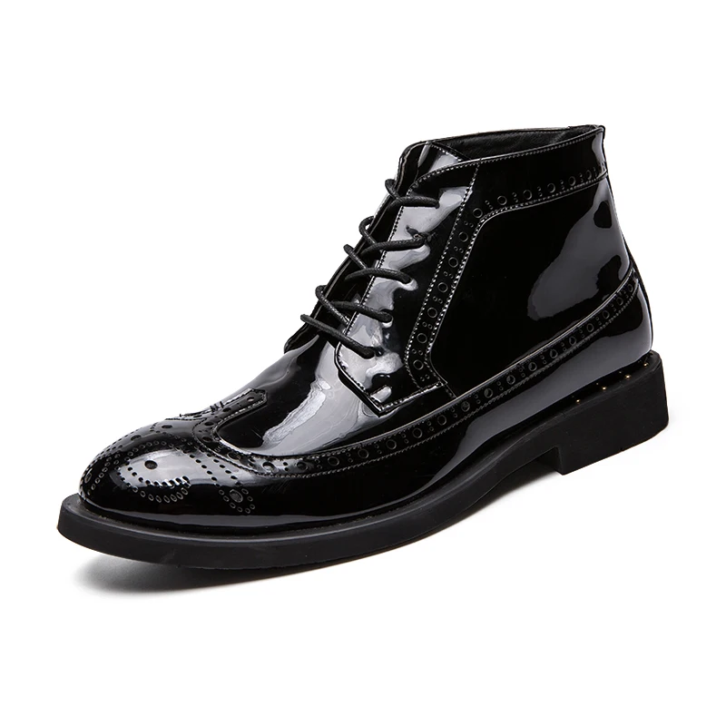 Брендовые мужские ботинки золотые модельные ботинки в деловом стиле, мужская осенне-зимняя кожаная обувь ботильоны на шнуровке для свадебной вечеринки повседневная обувь - Цвет: Черный