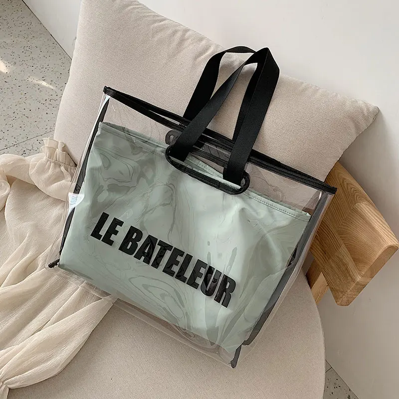 

female 2019 han edition high-capacity hand the bill of lading shoulder bag summer fashion transparent jelly tote bags