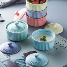 Новая керамическая миска для выпечки в скандинавском стиле, миска для суфле с крышкой, приспособления для выпечки, тарелки, опт