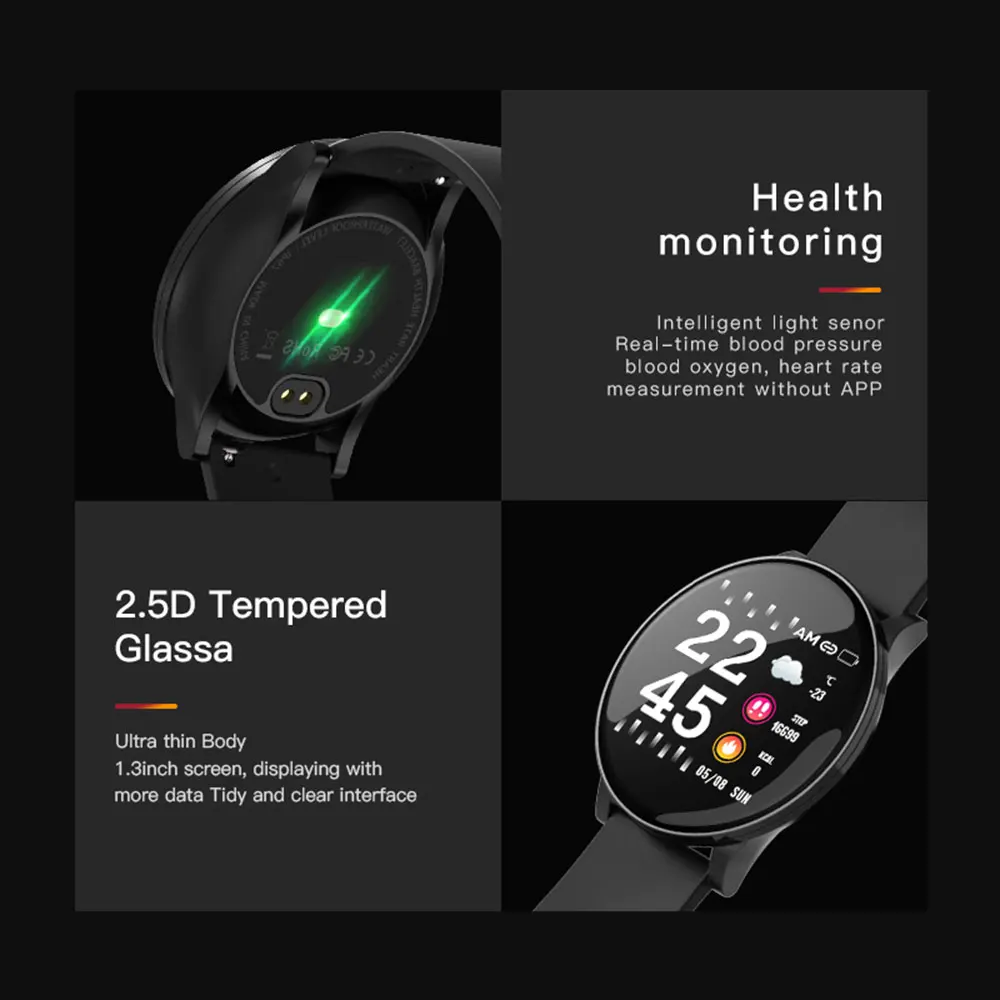 Alloy Smart Watch Men Women Heart Rate Monitor Fitness Tracker Smartwatch Waterproof Bluetooth Sport Watches For Android IOS