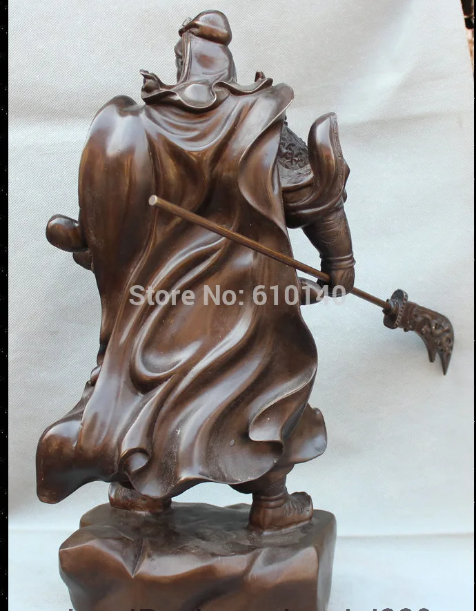 

20" China Chinese Purple Bronze Stand Dragon Guan Gong Yu God Hold Sword Statue