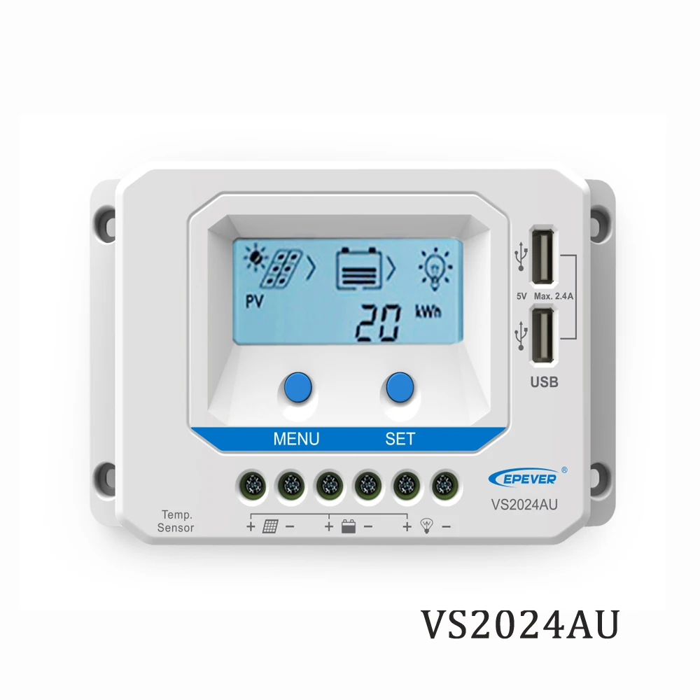

20A VS2024AU 12V 24V EPSolar PWM Solar Panel Charger Battery LCD Backlight 5V Mobile phone charger