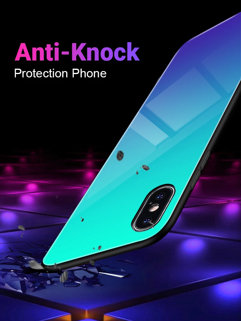 Hisomone Gradient Color Phone Case For iPhone 6 6S 7 8 Plus X Xs Max Xr Glass Silicone Back Case For iPhone 7 6 S Cover Conque