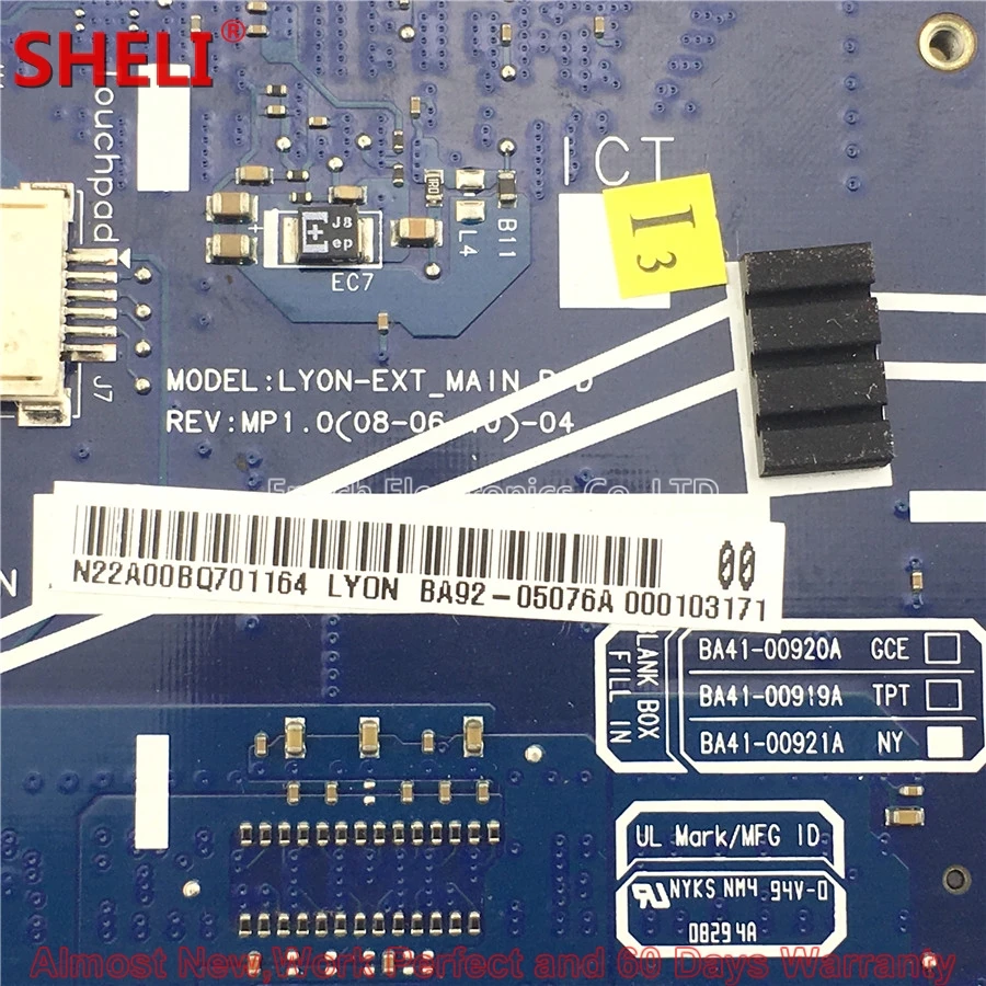 BA92-05076A BA92-05076B Laptop Motherboard For Samsung R510 NP-R510 P510 BA41-00921A LYON PM45 9200M DDR2 4