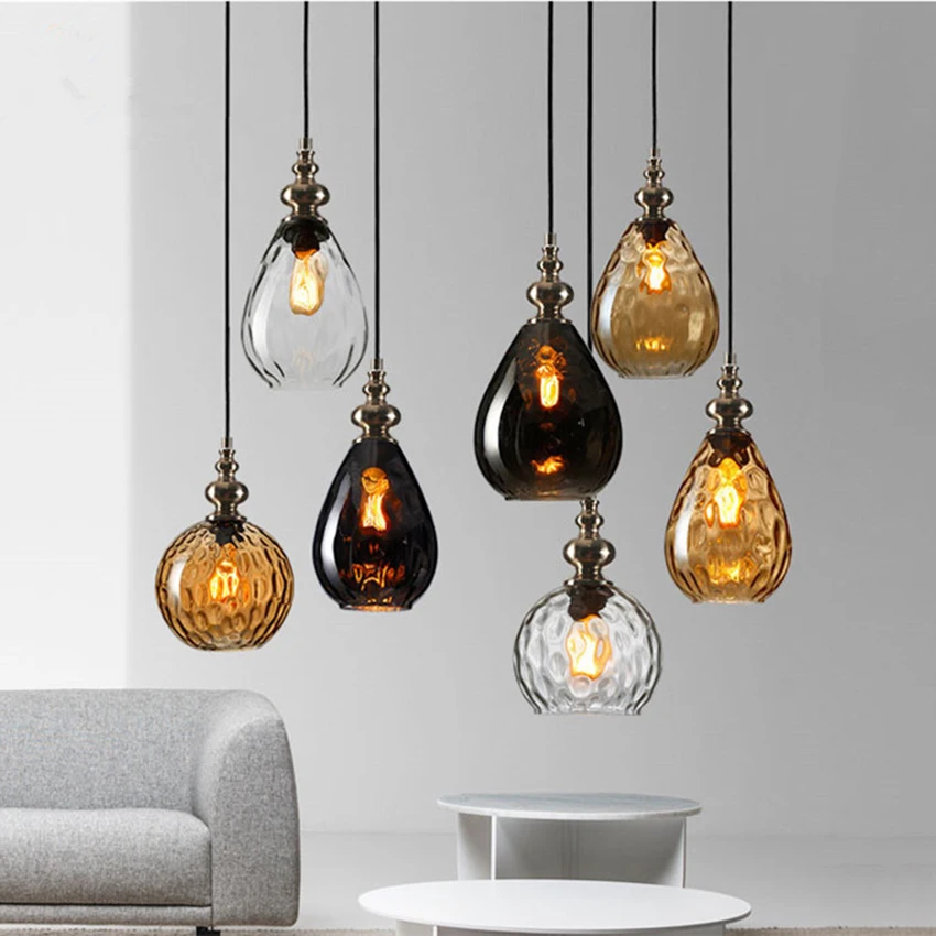 

Vintage Glass Pendant Lights Nordic Loft Led Pendant Lamp Coffee Droplight Dinning Room Decor Hanging Lamp Suspension Luminaire