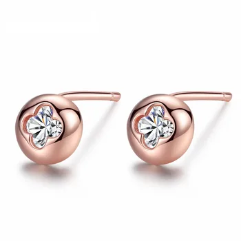 

New Fashion Real 925 Sterling Silver Rose Gold Color Stud Earrings For Women Elegance Flower AAA Zircon Earrings Fine Jewels