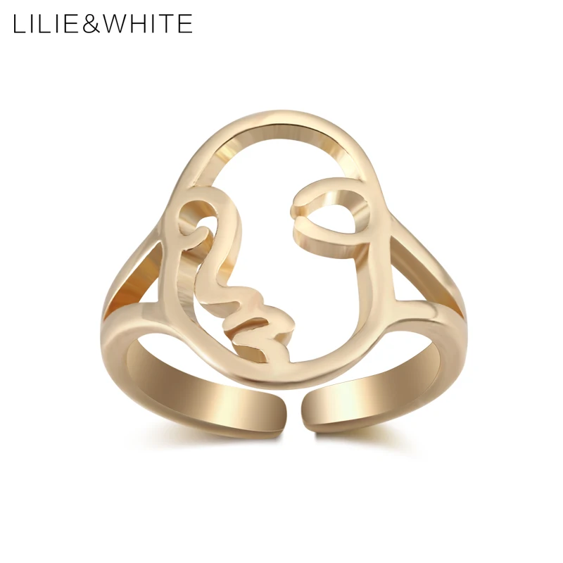 LILIE&WHITE Funny Hollow Face Rings For Girls Adjustable Copper Open