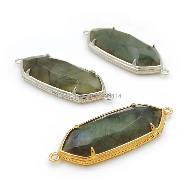 Claw Setting Labradorite Faceted Hexagon Connector Fit For Making DIY Bracelets Or Necklaces Jewelry 50*20*7 mm | Украшения и