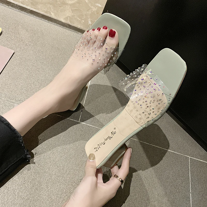 

Shoes Ladies Flip Flops Women's Slippers 2019 Slides Med On A Wedge Transparent Heel Square heel Flip-flops New Sliders Summer