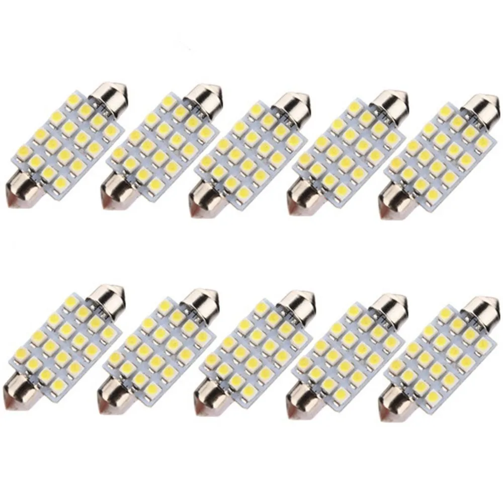 10 X Dome Festoon 41MM 16 светодиодный 3528 SMD 1210 C5W Voiture Ampoule 211 2 578 212 DC 12V Blanc Pur|festoon 41mm|ampoule voiture41mm