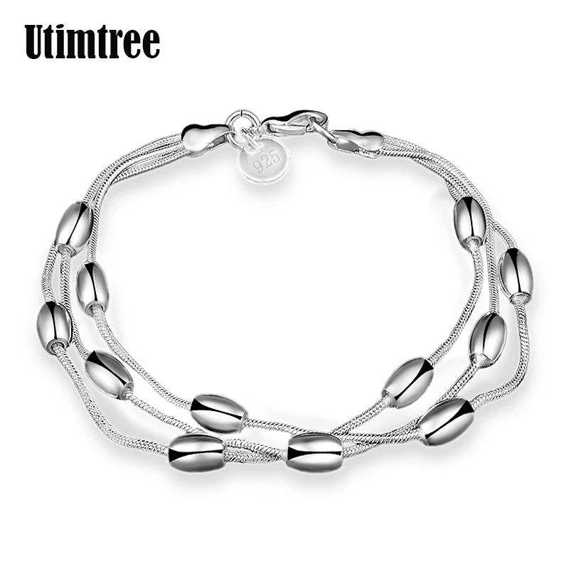 Utimtree модный серебряный браслет-цепочка со змеиным узором, женские оливковые бусы, три линии, браслеты для женщин, ювелирные изделия для вечеринок для девочек