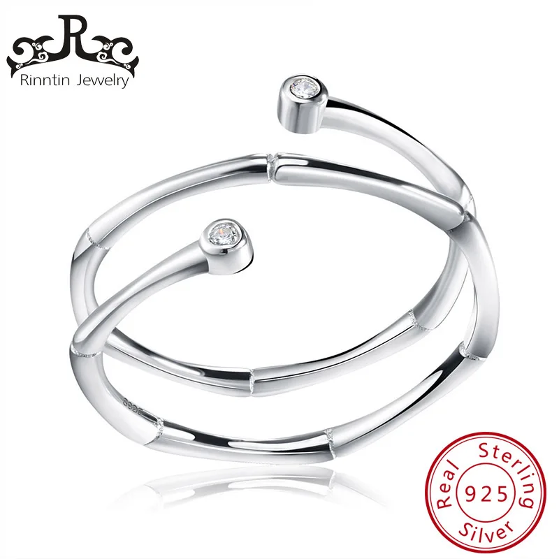 

Rinntin Sterling Silver S925 Adjustable Stylish CZ Rings Concise Style Genuine 925 Silver Jewelry for Women Wedding TSR13