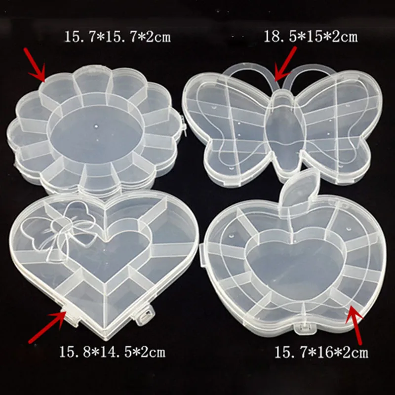 1 шт. пластиковый ящик для хранения цветов/сердечек/цветов/бабочек, чехол, органайзер для дома, серьги, контейнер для ювелирных изделий