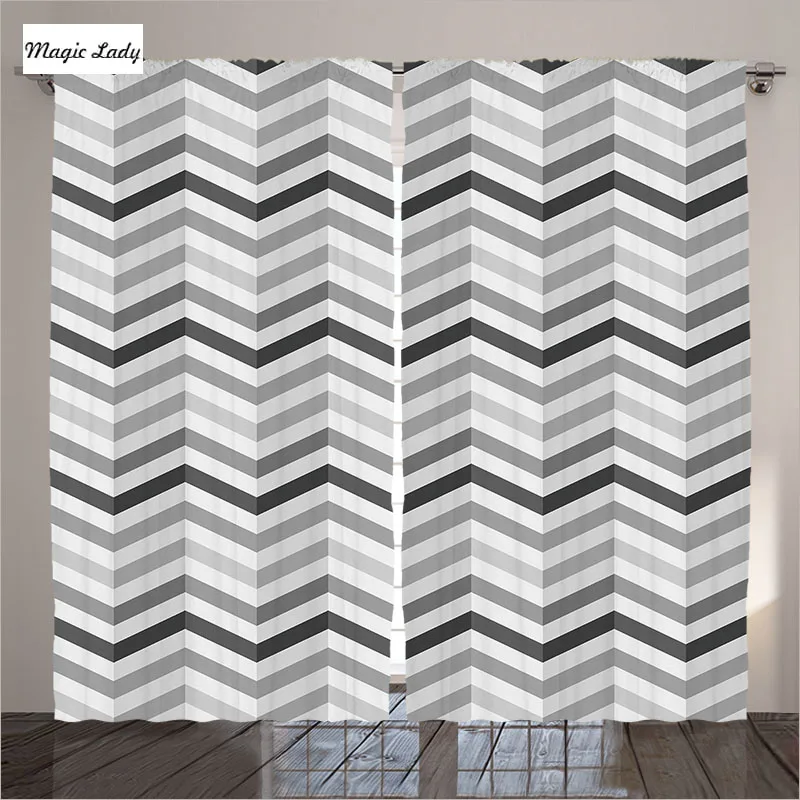 Curtains Grey Geometric Art Decor Collection Fashion Zig Zag Old Cloth