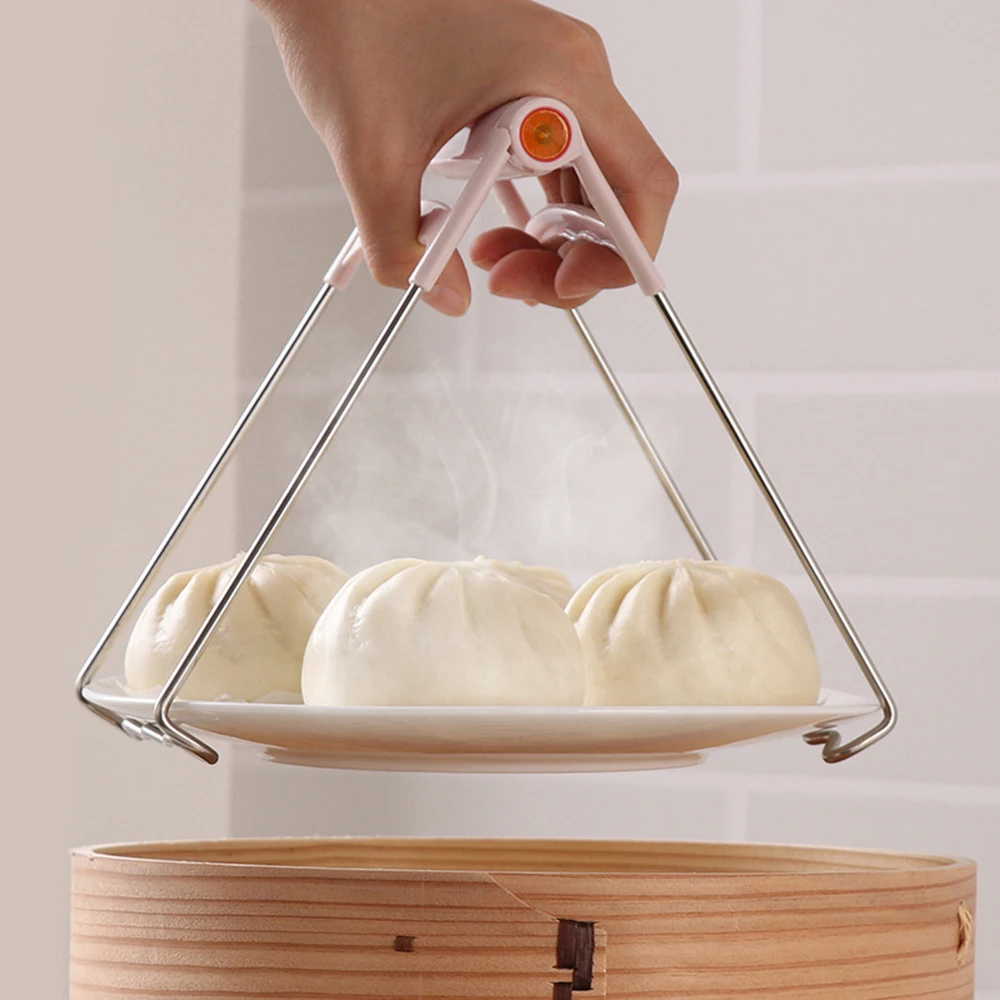 

1Pc Stainless Steel Foldable Dish Plate Clip Tong Cooking Hot Bowel Clip Pot Clip Foldable Tong Cook Kitchen Clamp Gripper