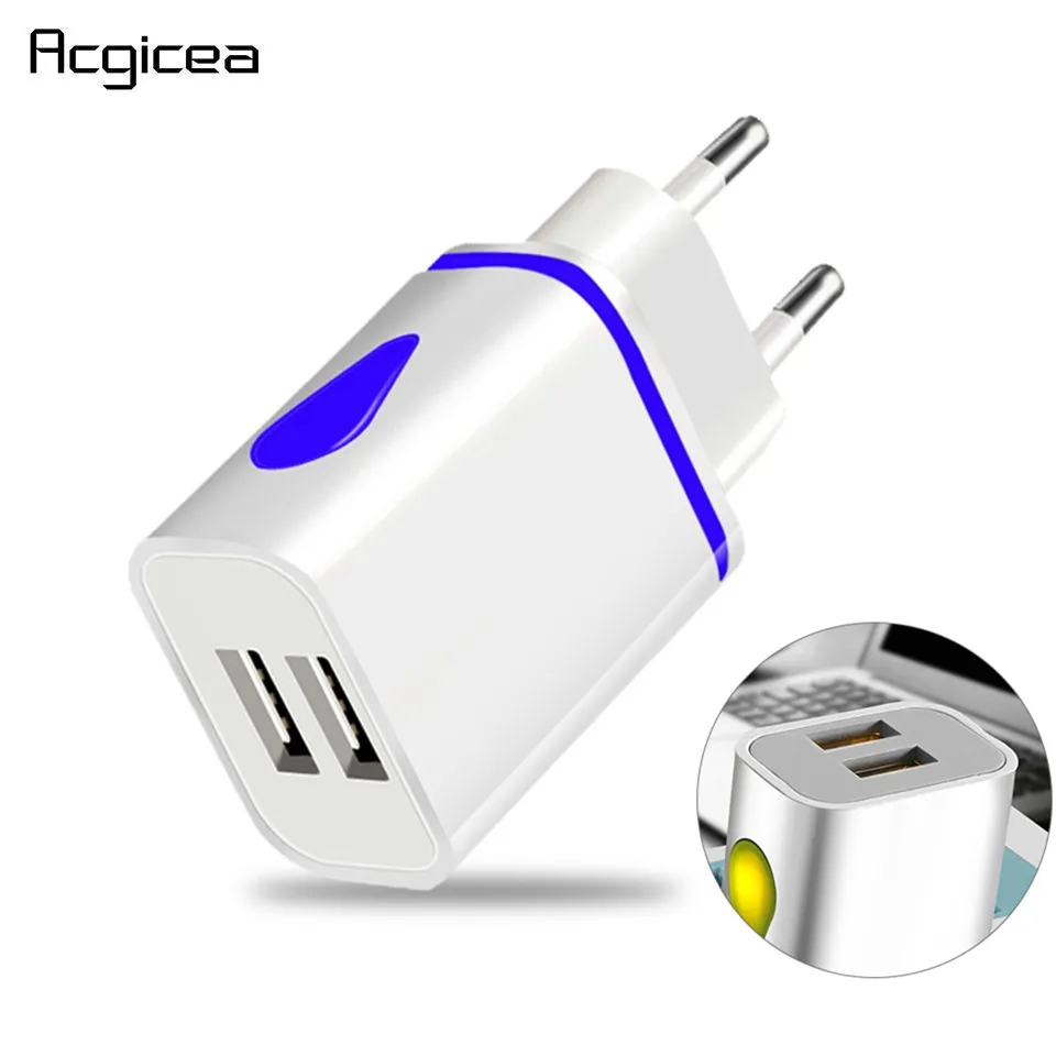 

Dual USB Charger 5V 2.1A Mobile Phone Charger for iphone Samsung Huawei Xiaomi Redmi LED Light Charging Adapter Wall Chargers