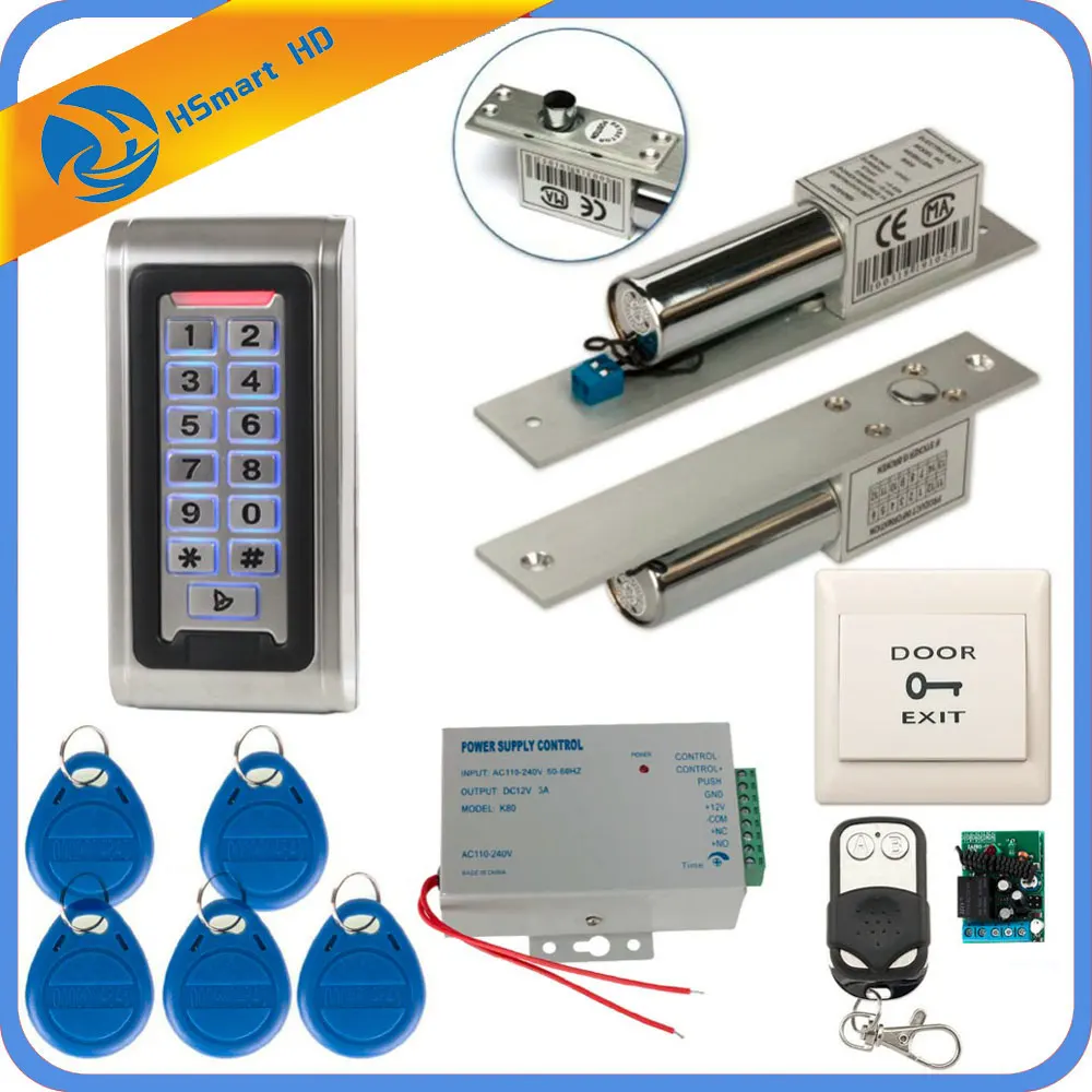

Full Complete Metal Shell Stand Alone EMID RFID Keypad Stand-alone Waterproof IP68 Access Control Unit Kit & Electric Bolt Lock