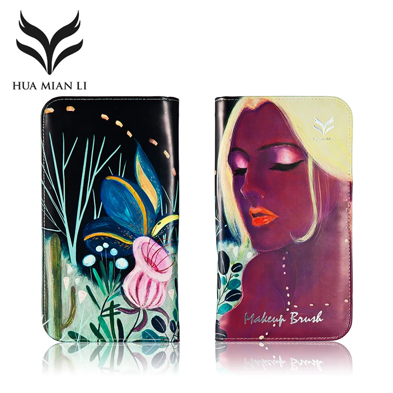 

HUAMIANLI Brand High Quality PU Makeup Brushes Bag Leather Art Painting Holder Bags Make Up Tools Zipper Case Cosmetic Brush Kit