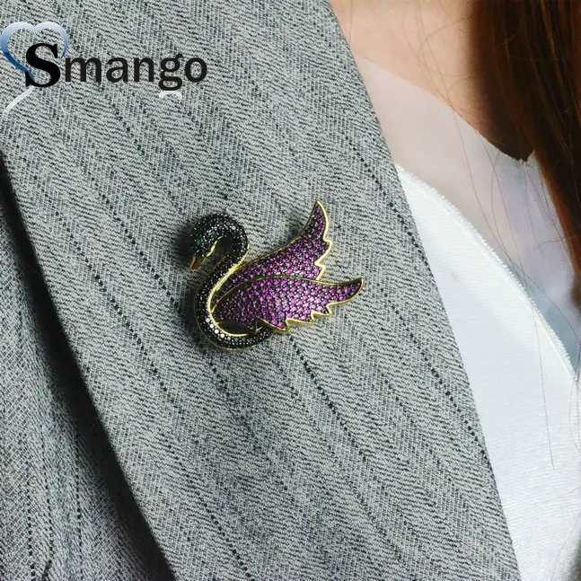 

New Arrival! Shape of A Swan Brooch,Copper Inlay CZ,Two Plating Colors,Can Mix, 5 Pieces